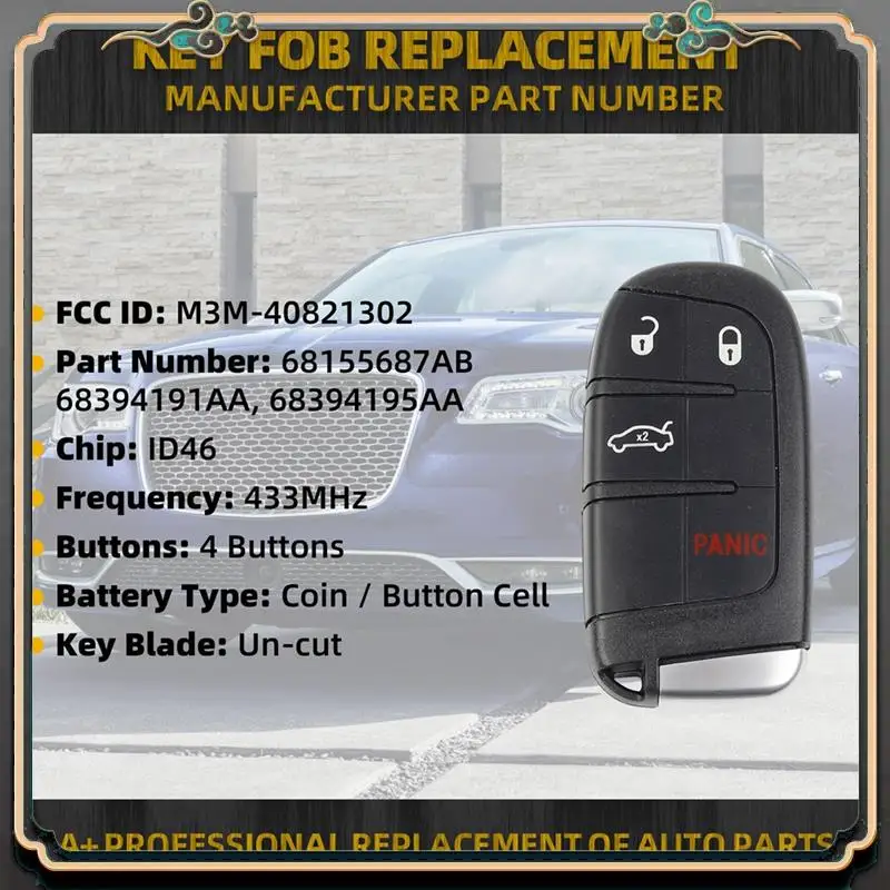 キーフォブ交換キーレスエントリー 4 ボタンクライスラー 200 300 ダッジチャレンジャーチャージャー 68155686AB M3M-40821302