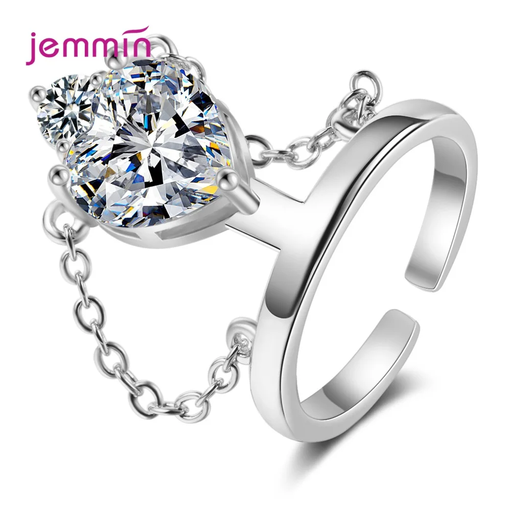 Classic 925 Sterling Silver Ring High Quality Clear AAAA+ CZ Geometric Opening Rings for Women Wedding Jewelry Gift