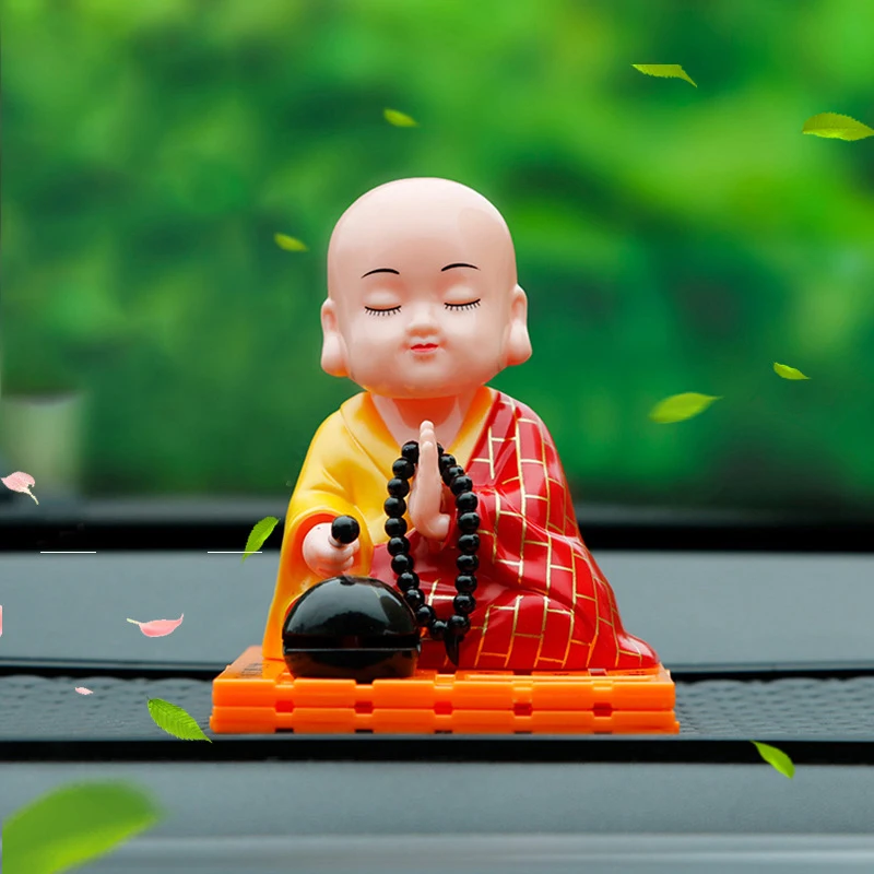 9*7.5cm Cute Car Ornament Solar Shake Head Little Monk Good Fortune Car Rearview Pendant