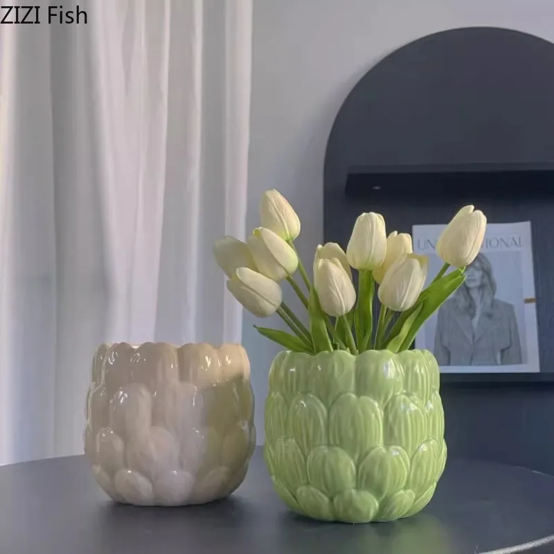 Lotus Flowerpot Ceramic Plant Pot Garden Supplies Succulent Pot Hydroponic Vase Flowers Arrangement Flower Vessels Gardening Pot