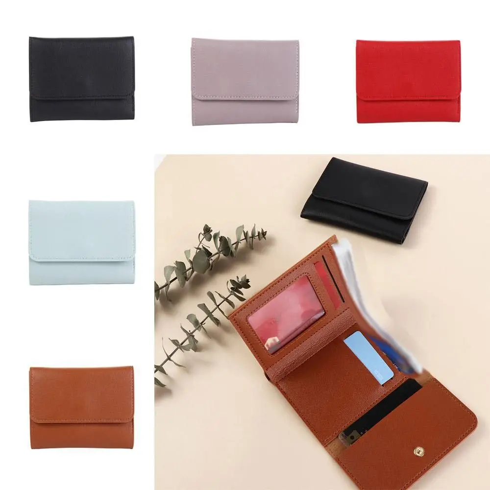 

Fashion Design Solid Color PU Short Wallet Card Bag Clutch Bag Card Holders Clutch Coin Purse Korean Style Short Wallet Travel