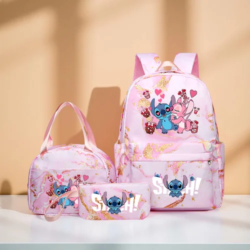 Mochila Stitch Juego de 3 piezas con bolso y estuche para lápices, correas ajustables, liviano, gran capacidad, duradero, ideal para volver a la escuela