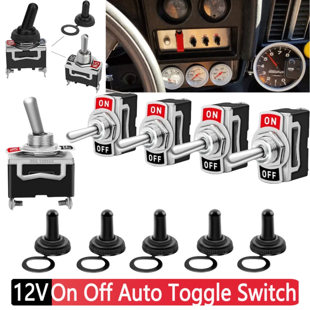 5pcs 12V Auto Toggle Switch Boat Marine Heavy Duty Toggle Flick Switch with Waterproof Cover ON/OFF Car Dash Metal SPST Terminal