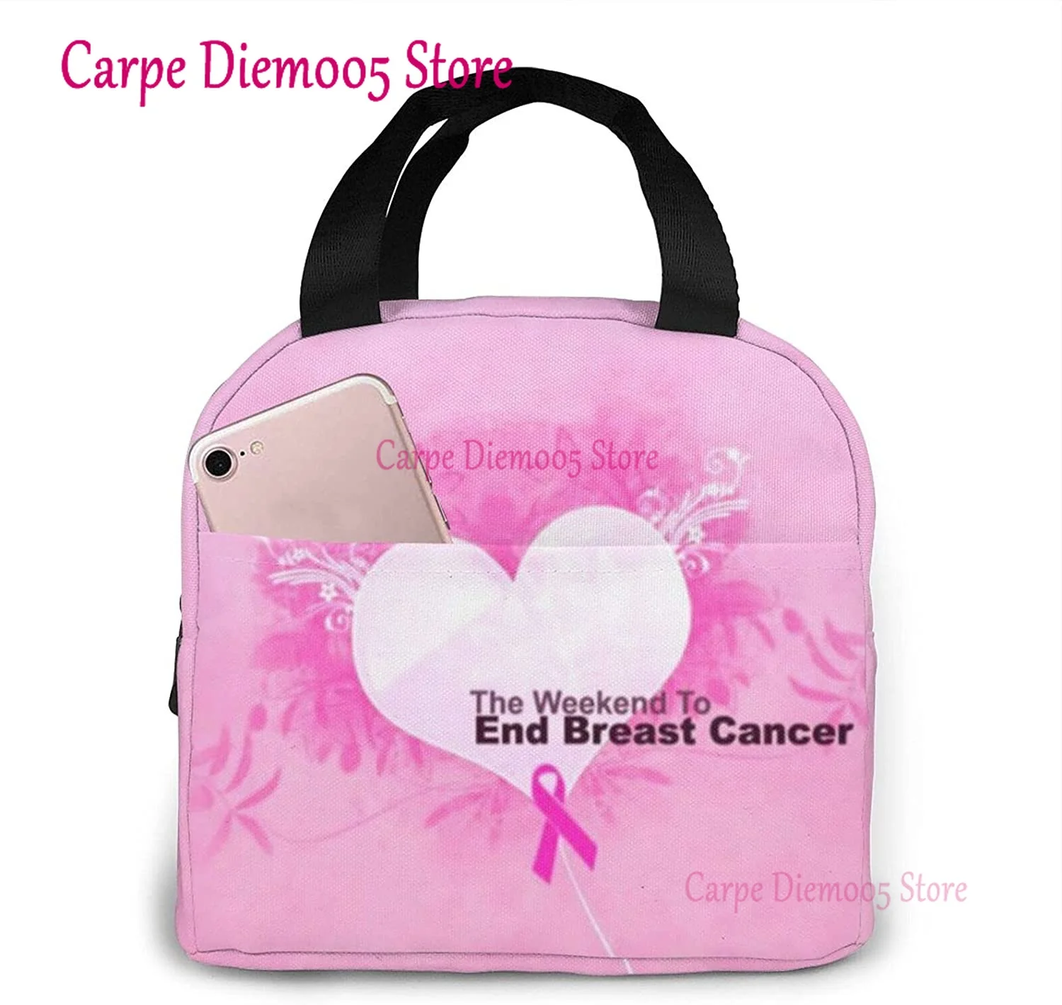 Pink Ribbon Support Breast Cancer Pattern  Repeat For Portable Insulated Lunch Bag