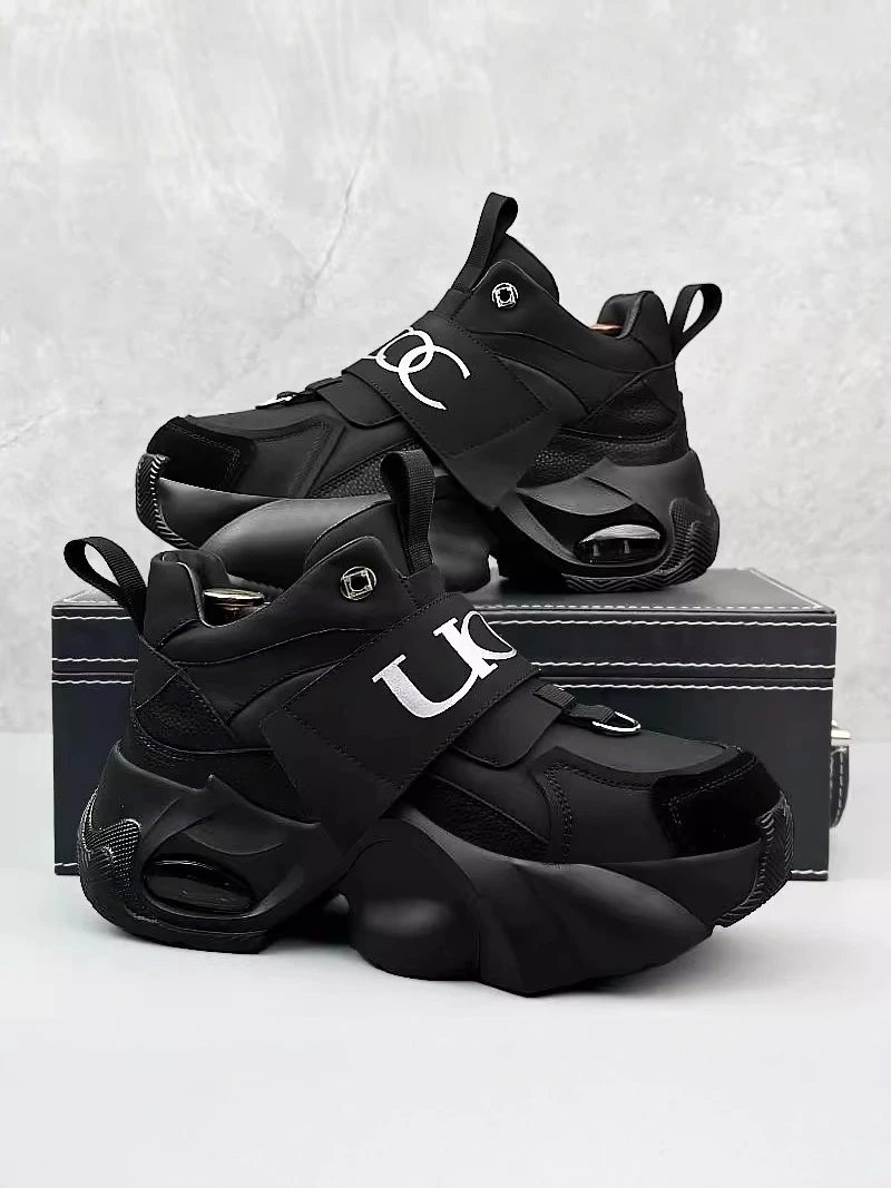 

High-Top Men's Shoes 2026 New Summer Leather Surface Anti-Slip Soft Bottom Casual Youth Sports Thick Bottom Black Dad Shoes