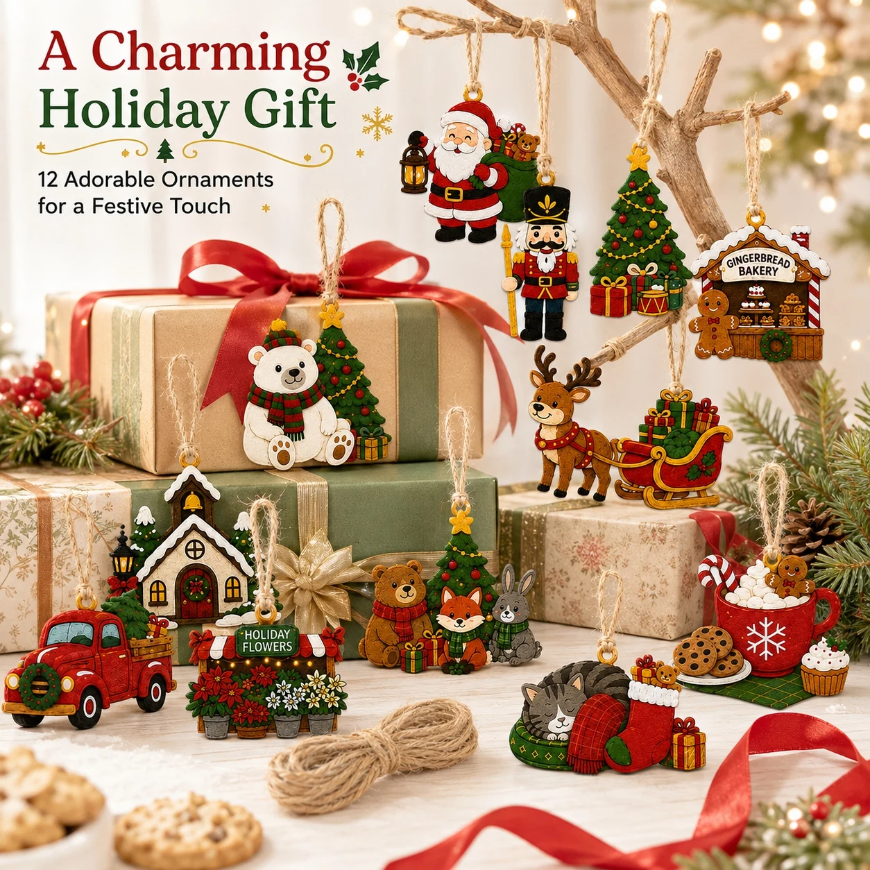 11 PCS Christmas 2D Flat Felt Hanging Ornaments, Christmas Holiday Felt Decor Pieces, DIY Holiday Decor for Home Party Hangings image 4