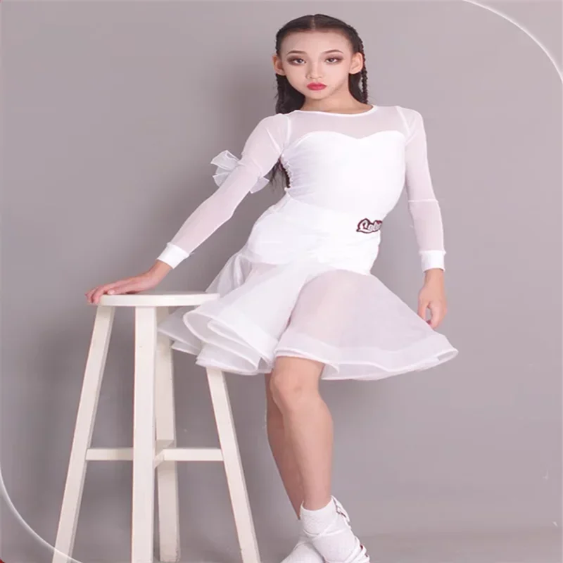 

Осенне-зимняя детская тренировочная одежда для женщин, костюм для латинских танцев, одежда для выступлений в латинских танцах, тренировочное танцевальное представление