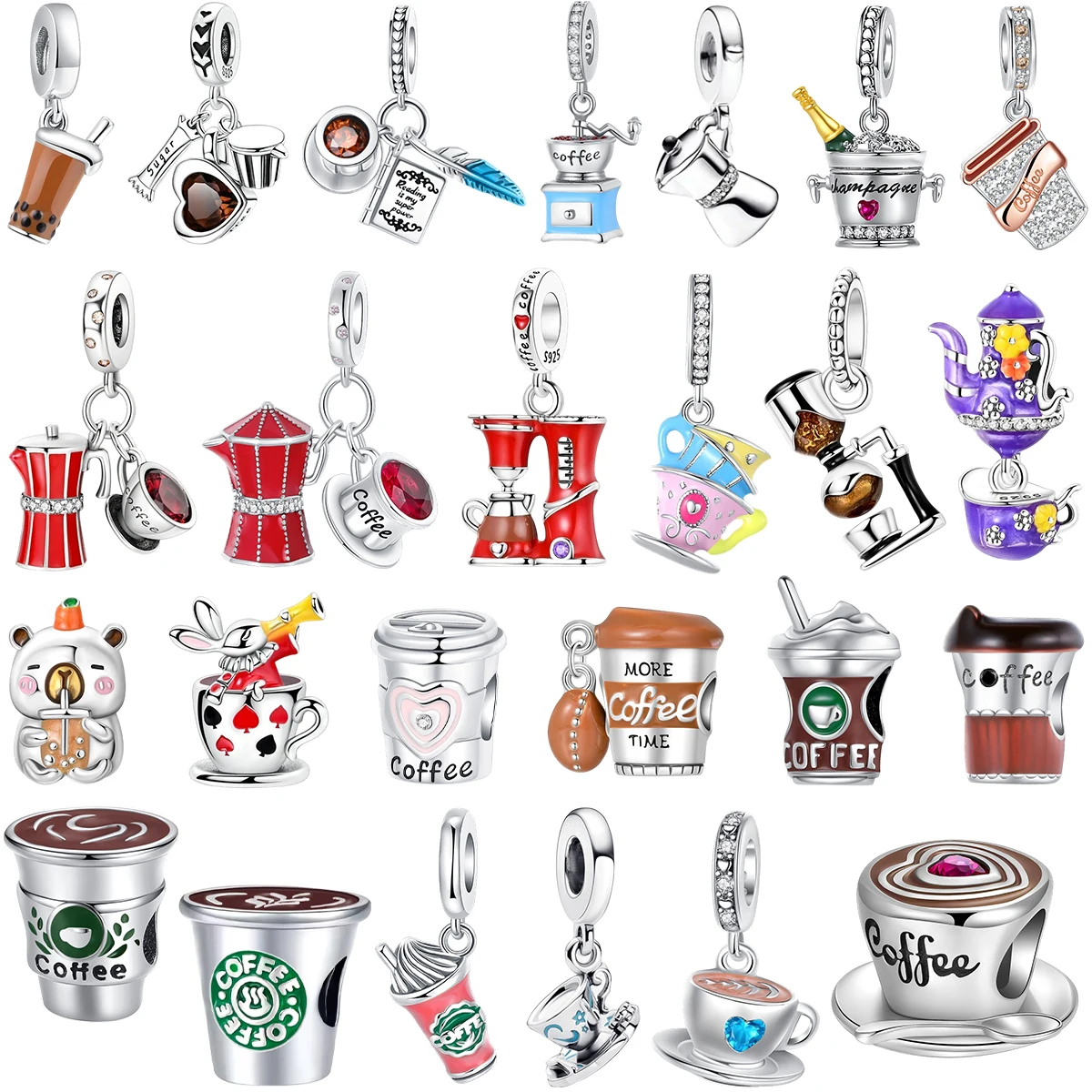 

Классические подвески для кофейной чашки из стерлингового серебра 925, бусины для чашки чая, подходят для оригинального браслета, ожерелья, кулон, женский браслет, сделай сам, ювелирные изделия, подарок