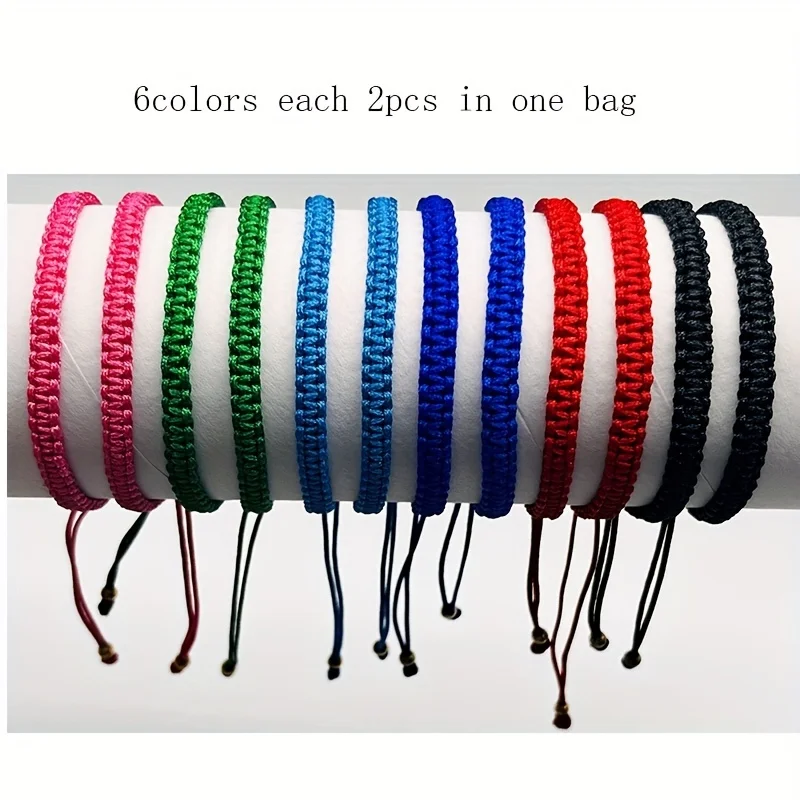 12Pcs Dark Knit Bracelet With Flat Knot 6 Colors Each 2 Pieces For One Dozen