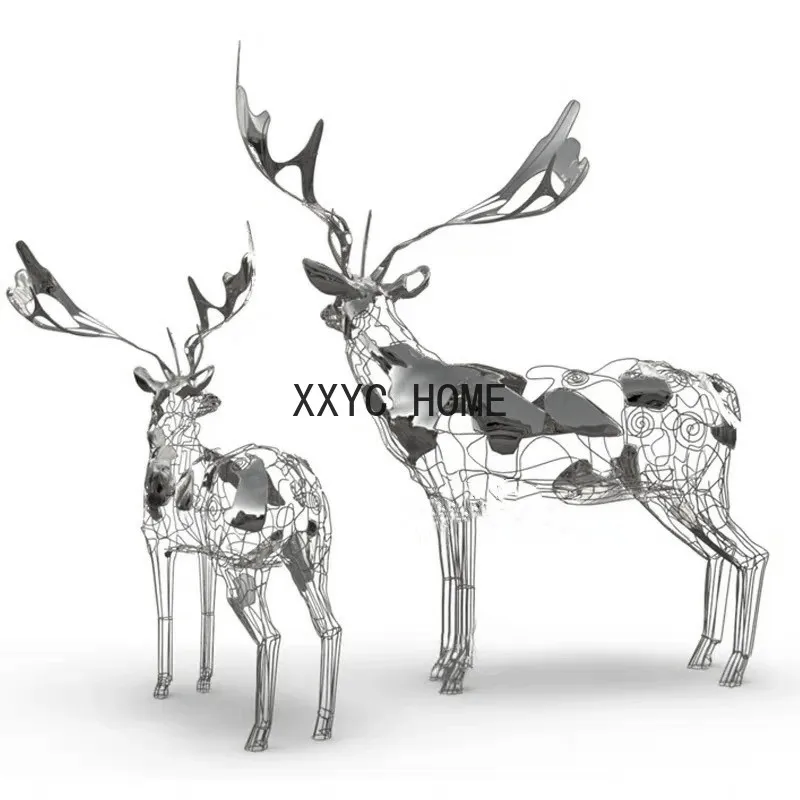 

Lawn Courtyard Stainless Steel Hollow Deer Sculpture Hotel Outdoor Large Floor Ornaments