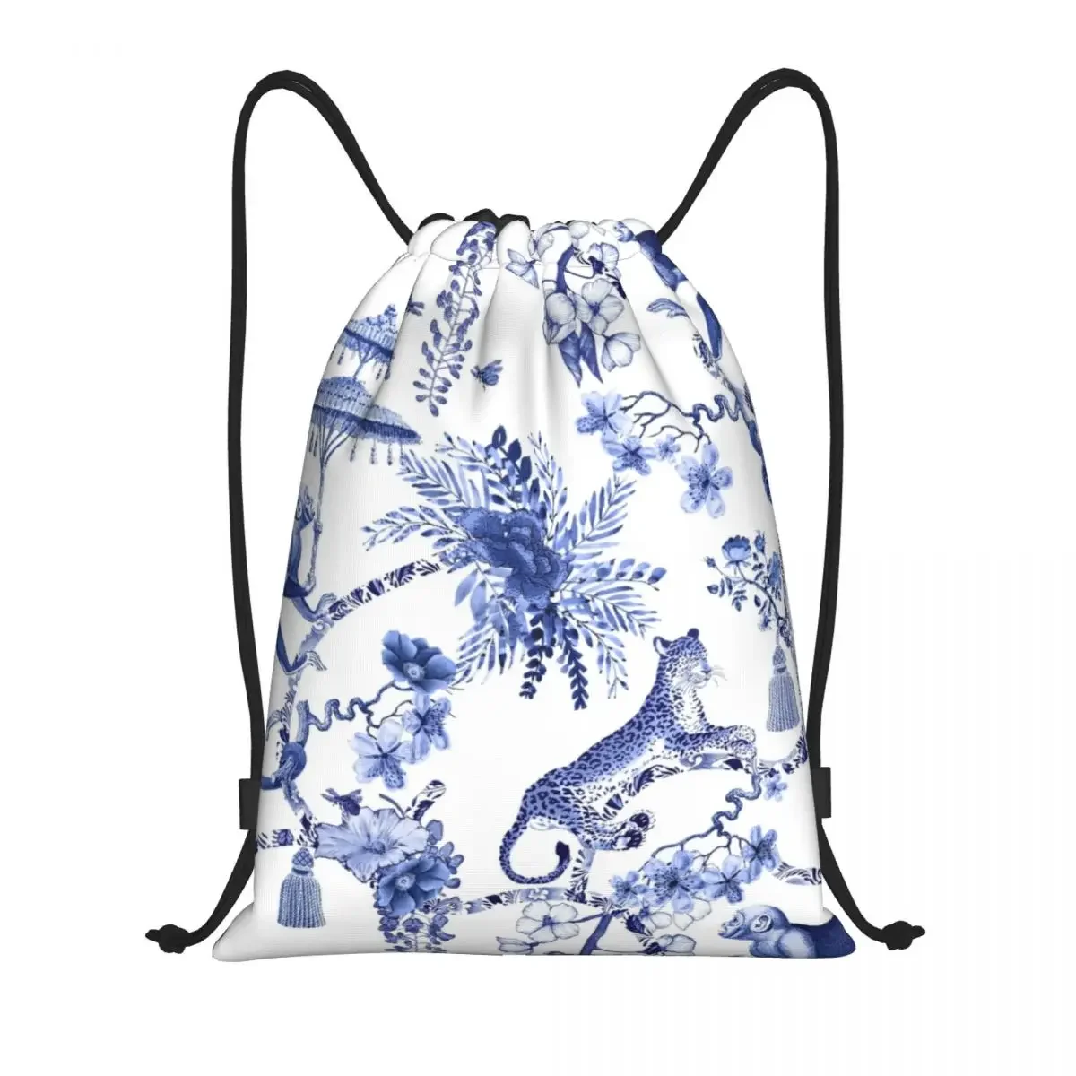 

Playful Menagerie Blue And White Chinoiseire Pattern Drawstring Backpack Bags Porcelain Gym Sports Sackpack Sacks for Training