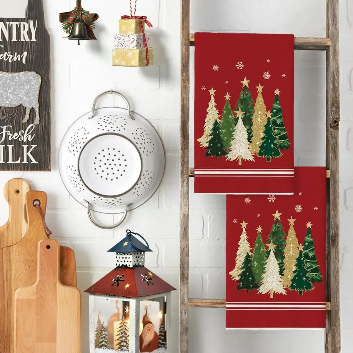 قطعتان، مناشف المطبخ لشجرة عيد الميلاد النجمية، مجموعة مناشف 40 سم * 60 سم، قماش تنظيف ناعم فائق الامتصاص، منشفة شاي الخبز والطبخ #4