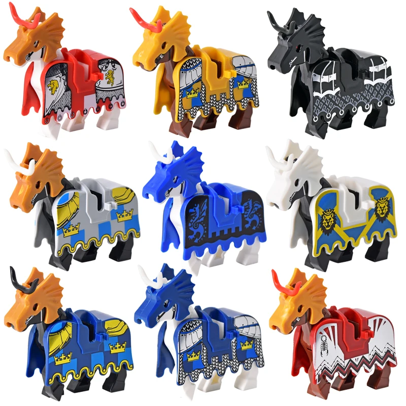 MOC Battle Steed Rome Warrior Lion Cavalryman Castle Dragon Knights horse Building Block Knight Brick figure toys for Kids gifts