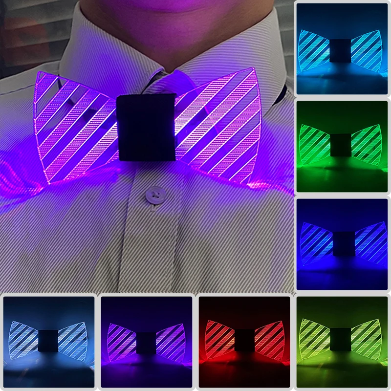 Attractive Costume Accessories Acrylic Bow Ties Men Women Decorative Neck Tie Disco Music Night Flashing Glow Colorful Bow Ties