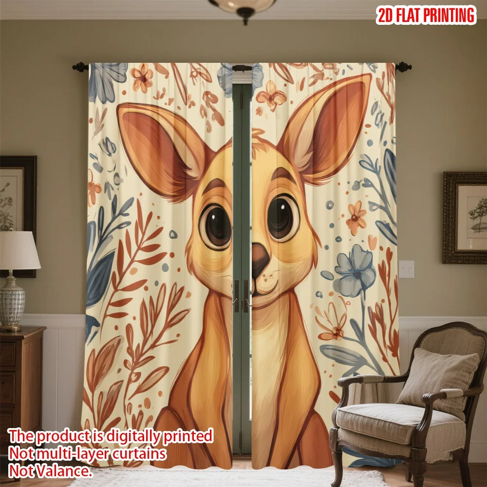 

2D flat printing 2pcs Party Curtain Floral Deer Digital Printed Polyester Drapes Party Decorations for Bedroom Living Room