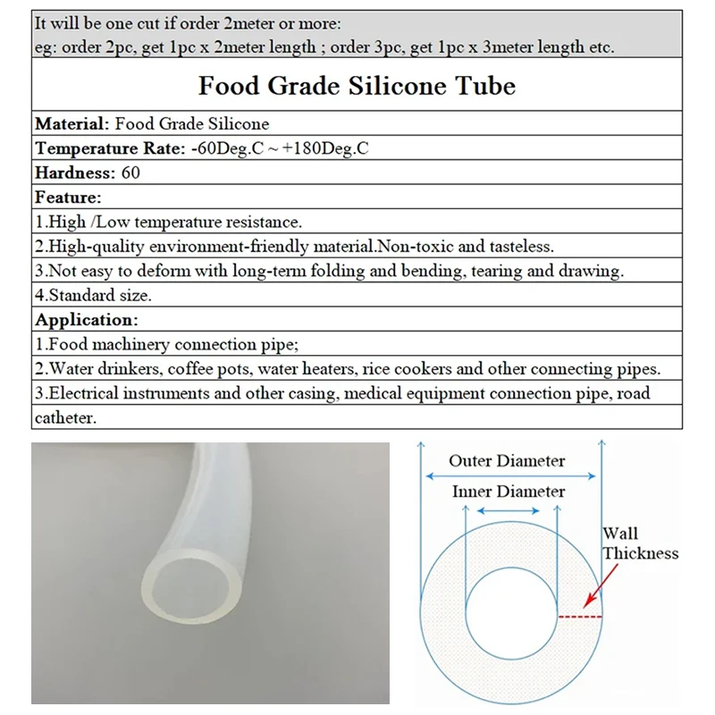 1Meter Transparent Flexible Silicone Hose ID 2mm 3 4 5 6 8 9 10 12mm Food Grade Tube Pipe Temperature Resistance Nontoxic Tubing