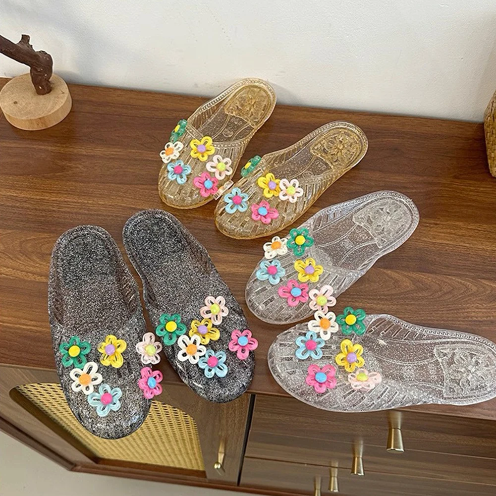 

Transparent Flat Bottomed Hooded Slippers,Anti Slip Hollow Hole Shoes,Crystal Half Slippers,For Beach Fun/Daily Casual Walking