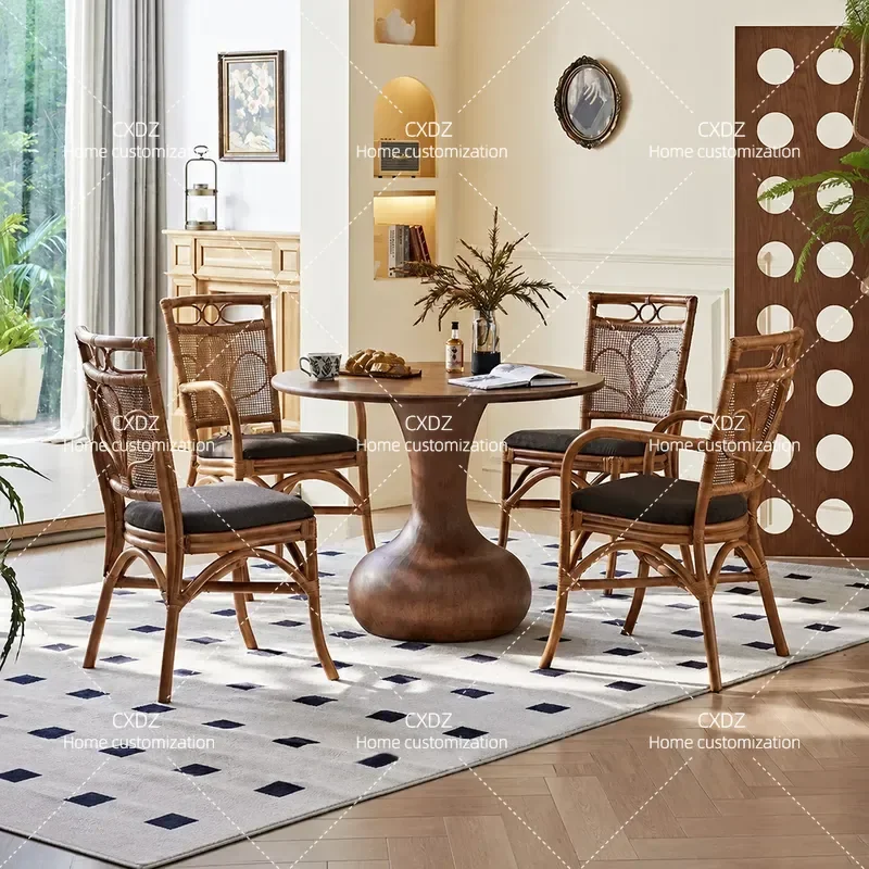 Rattan Table And Chair Set Round Table Vintage Back Chair For Living Room Balcony Home Hotel Single Rattan Chair