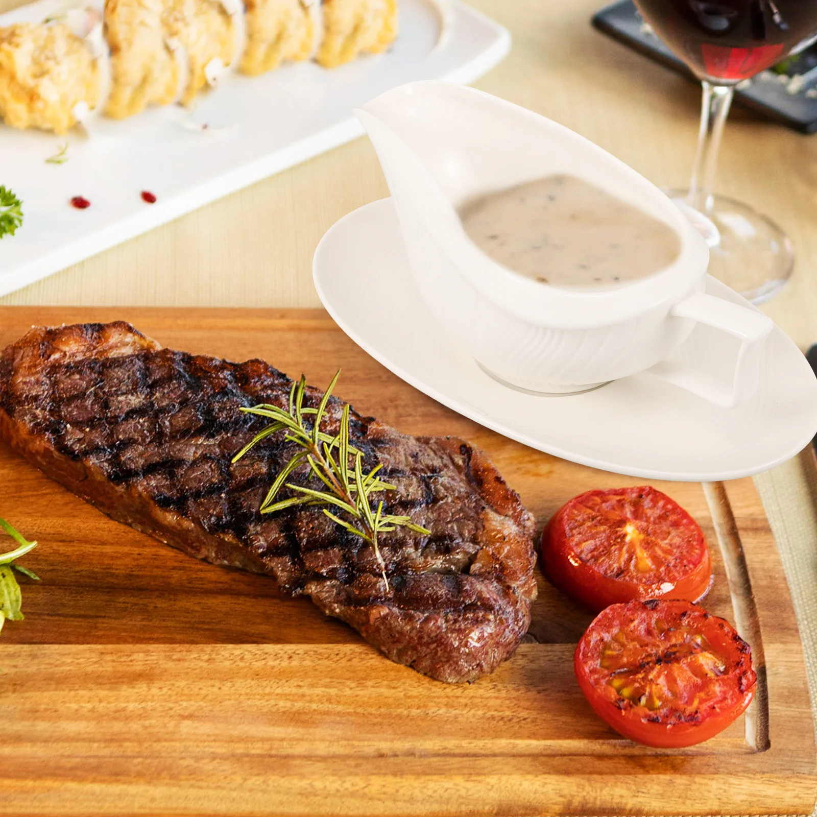 

250ml Ceramic Gravy Boat and Saucer Set Precise Flow Control Spill Proof Design Ideal for Sauces Dressings Elegant Dining