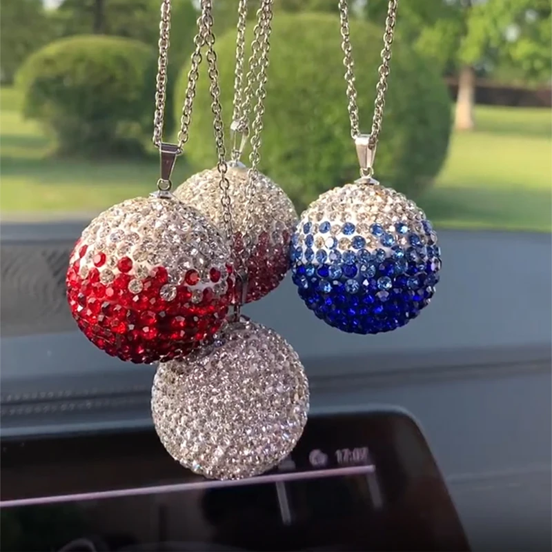 Bling Car Decor Crystal Ball Hanging Rear View Mirror Charm Rhinestone Ornament Accessories for Women