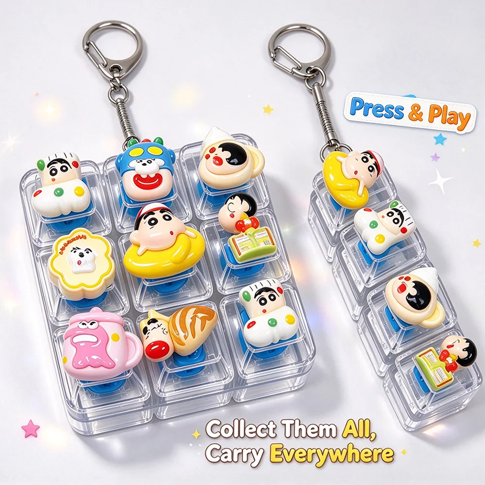 @Crayon Shin-chanCute Pocket Fidget Pendant 4/9 Keys Mechanical Keyboard Keychain With Light Clicker Anxiety Stress Relief Gift