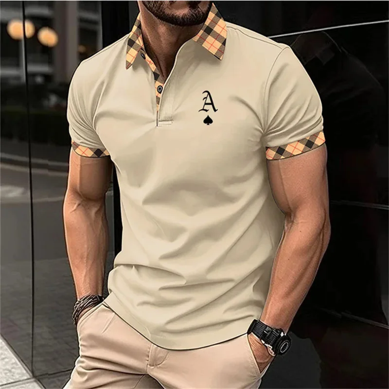 Hot Selling New Fashion Versatile 3D Printed Letters Men's Polo Shirt Summer Business Casual Breathable Lapel Short Sleeved Top