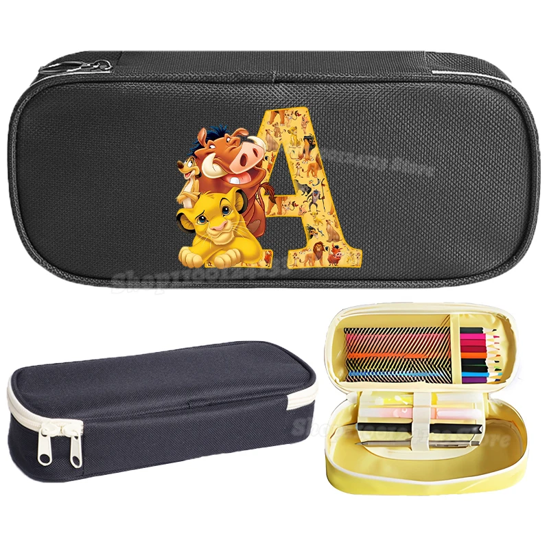 Lion King Simba Student Pencil Case Letters A-Z Mufasa Disney Movie Pumbaa Cartoon Printed Pencil Bag Kids School Stationery Boy