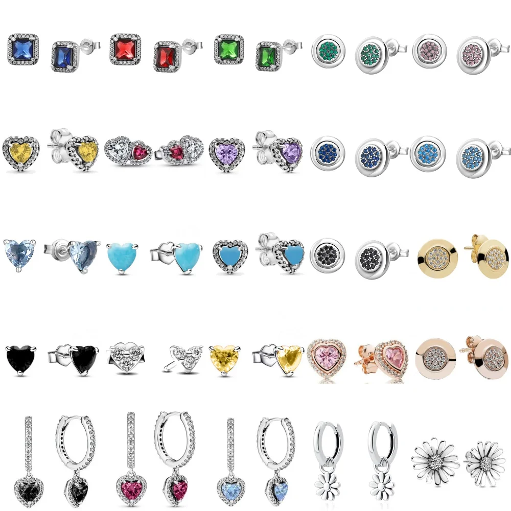 

European New S925 Silver Zircon Heart-ShapedColored Earrings Suitable For Women's Holiday Exquisite Charm Jewelry Gifts