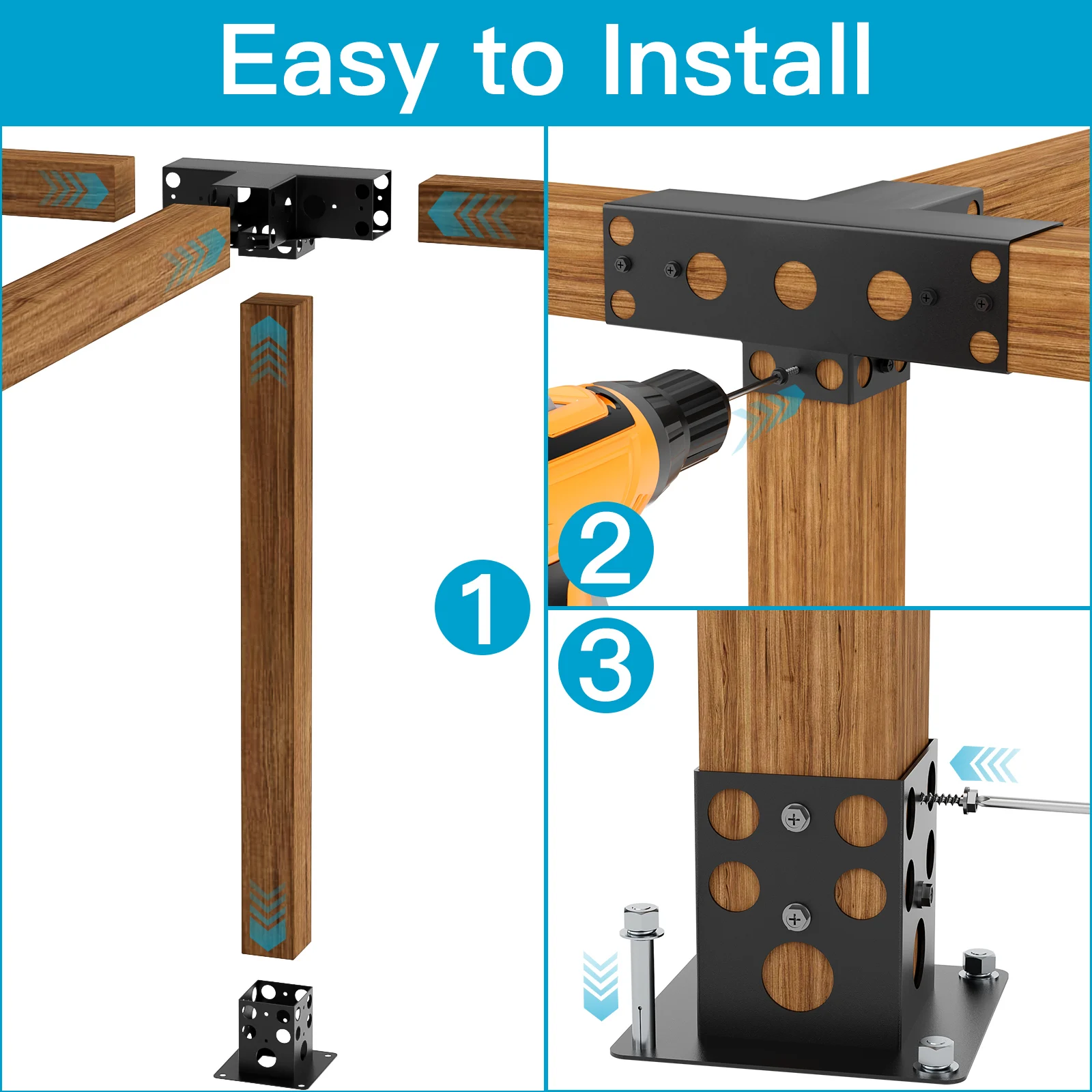 Wsporniki pergola, 4-kierunkowy wspornik narożny T z podstawą słupka pergola dla 4x4\'\' (aktywny: 3,5x3,5\'\') płoci, zestaw Pergola