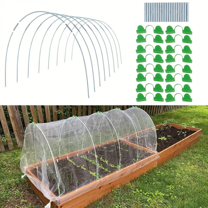 

25pcs Garden Hoops For DIY Grow Tunnel Rust-Proof Fiberglass Support Frame Greenhouse Hoops For Raised Beds, Garden FabricNettin