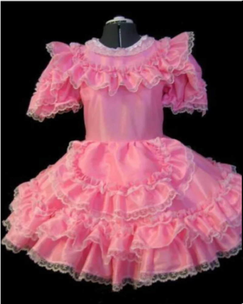 

Girly Sexy Pink Maid Satin Organza Dress Cosplay Costume Dress Custom Glamour Adult Women's Fantasy Carnival