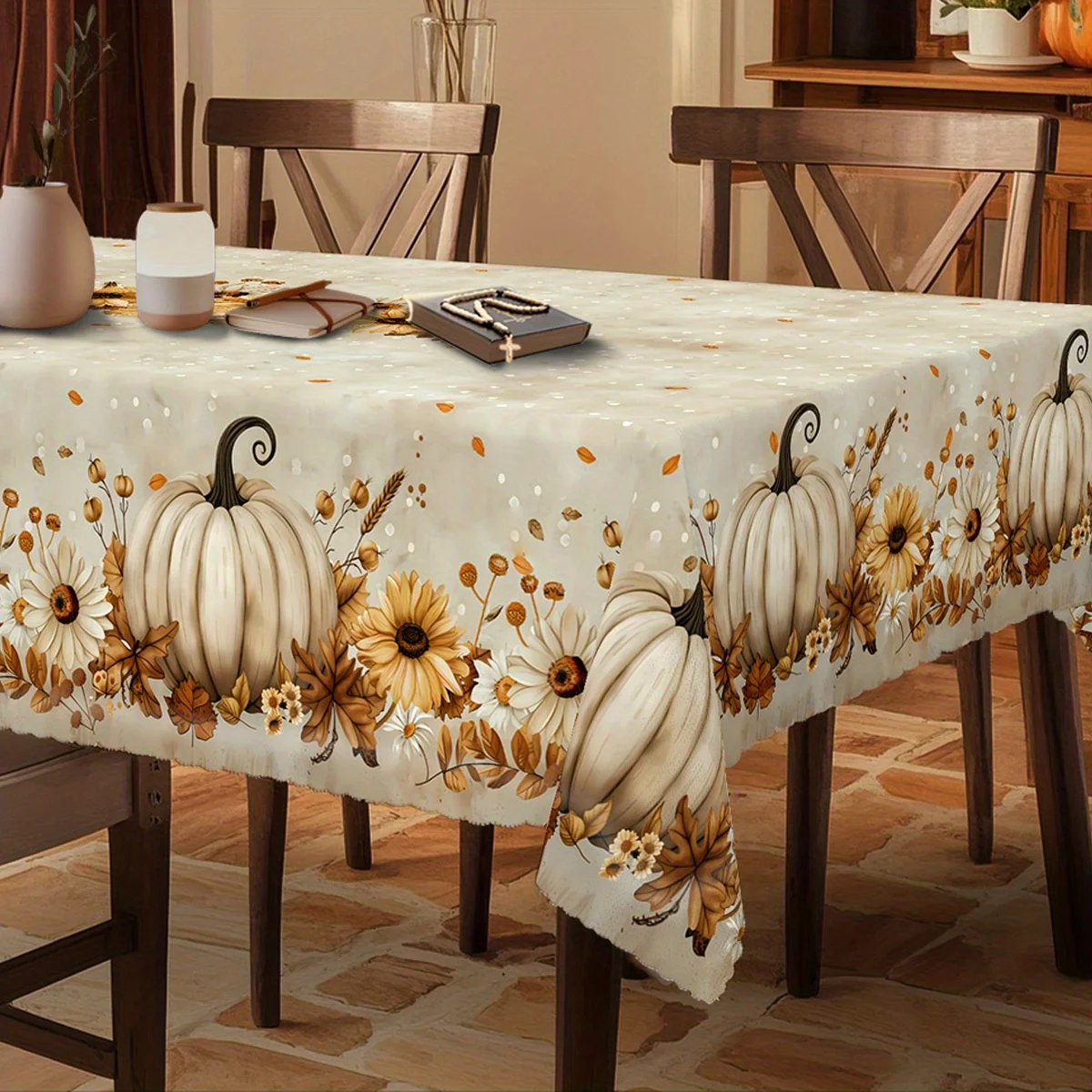 One-piece Thanksgiving tablecloth, retro pumpkin, flower and autumn leaf color, available in beige, gold and white.zyc