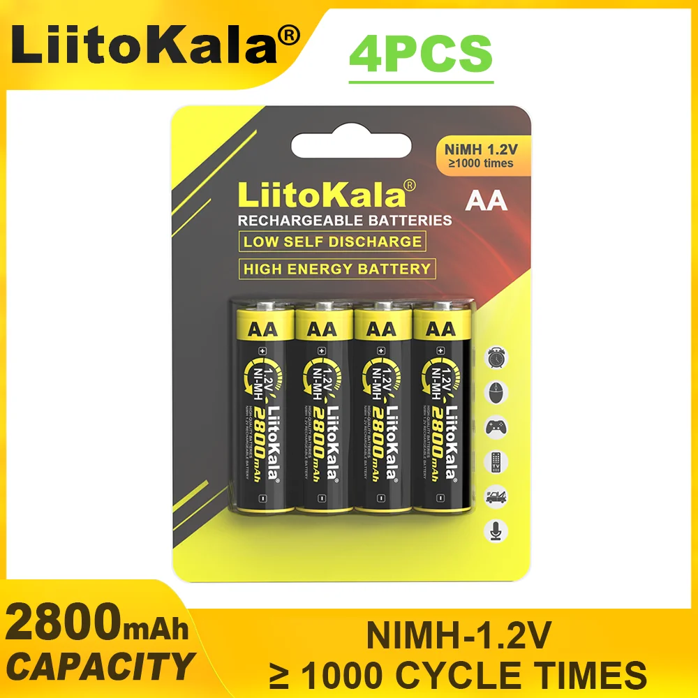 

Цветная карта LiitoKala, 4 шт., AA, 2800 мАч, NiMH, 1,2 В, игрушка, пульт дистанционного управления, мышь, микрофон, перезаряжаемая NiMH батарея