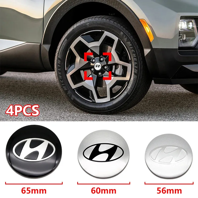 

4Pcs 56/60/65mm Car Wheel Stickers Center Hub Cap Car Emblem Badge Decal For Hyundai Genesis N-LINE I10 I20 I30 I40 IX20 IX35