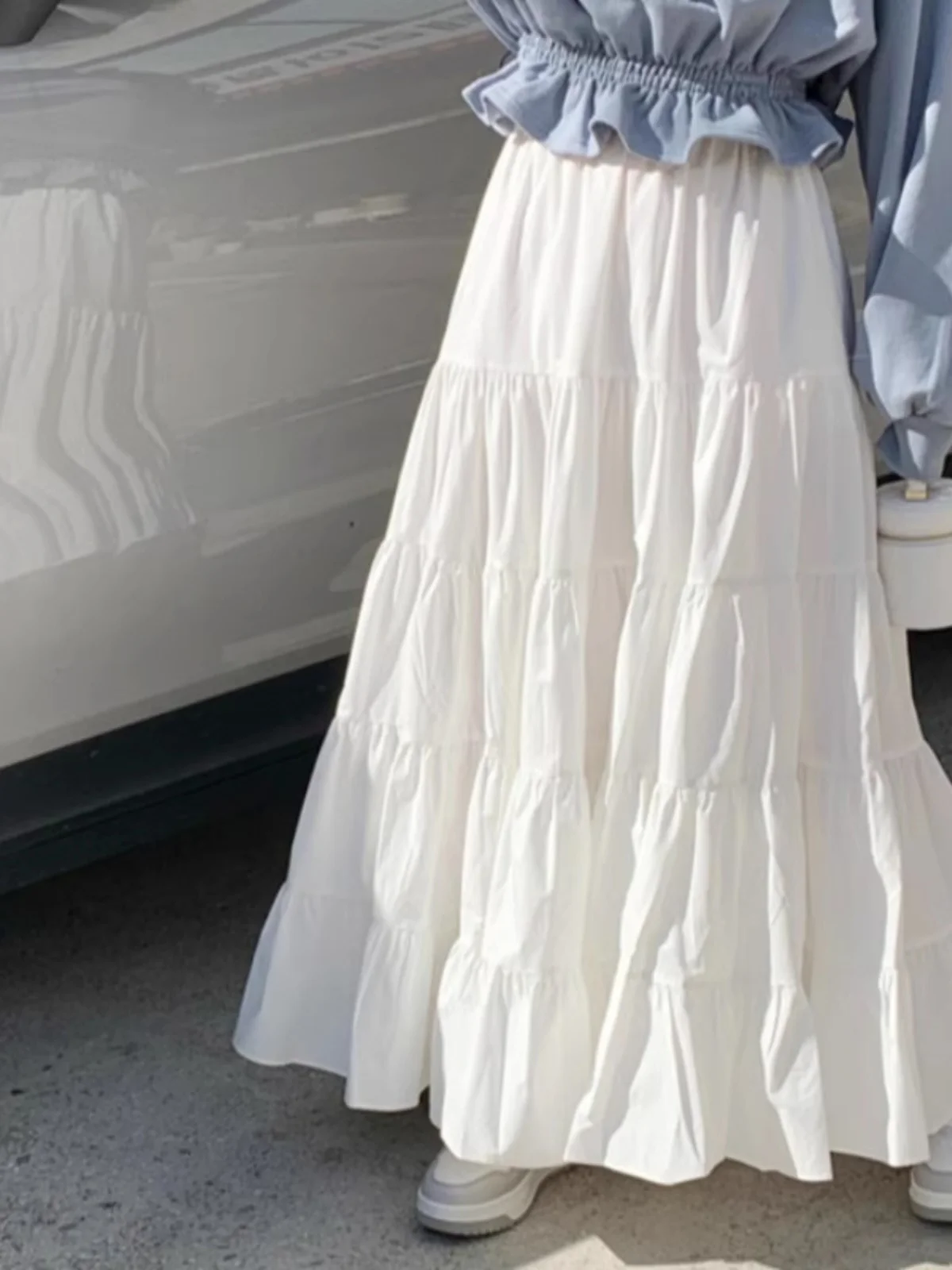 Chic White High Waist f Body Skirt Women's Faion Casual Vintage Sle Cake Skirt Large Hem Long Skirt for Autumn