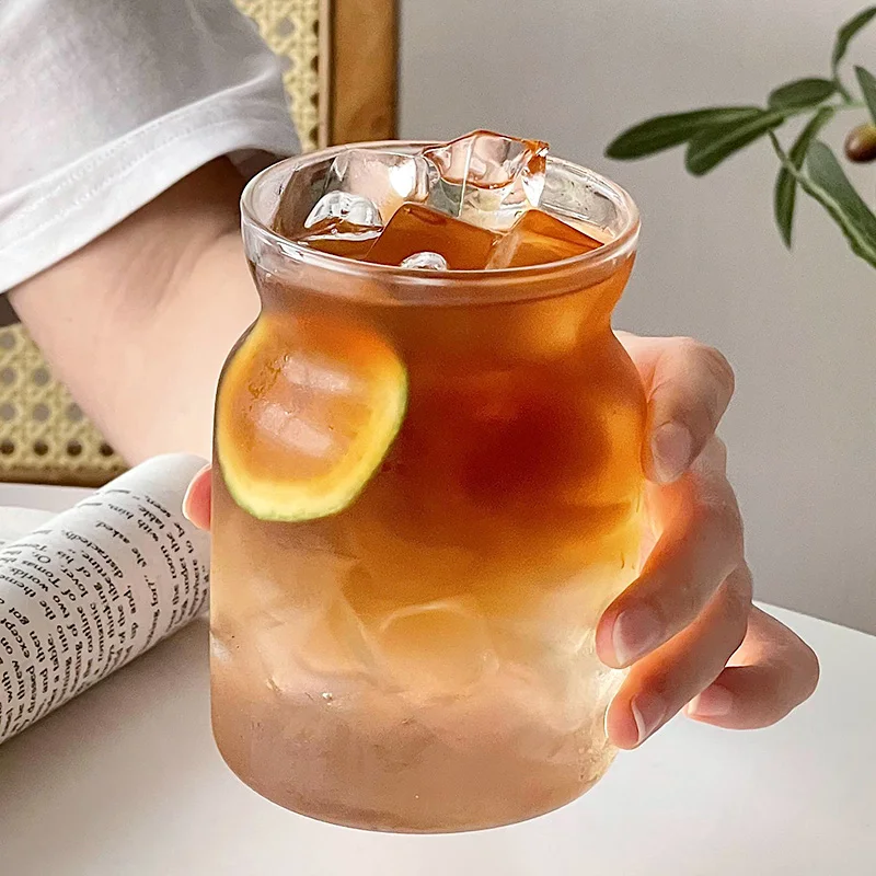 Aesthetic Glass Cup Iced Coffee Mug Transparent Drinkware Juice Water Bottle Bar Cocktail Cups Kitchen Drinkware Supplies