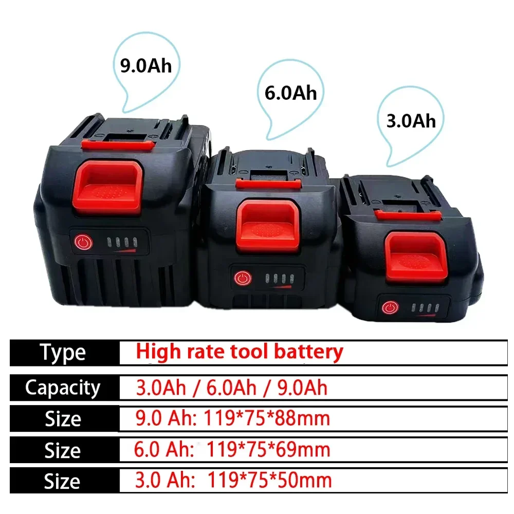 Lithium-ion 21V 3000/6000/9000mAh Rechargeable Power tool Battery Suitable for Makita Cordless Electric Wrench Car impact wrench