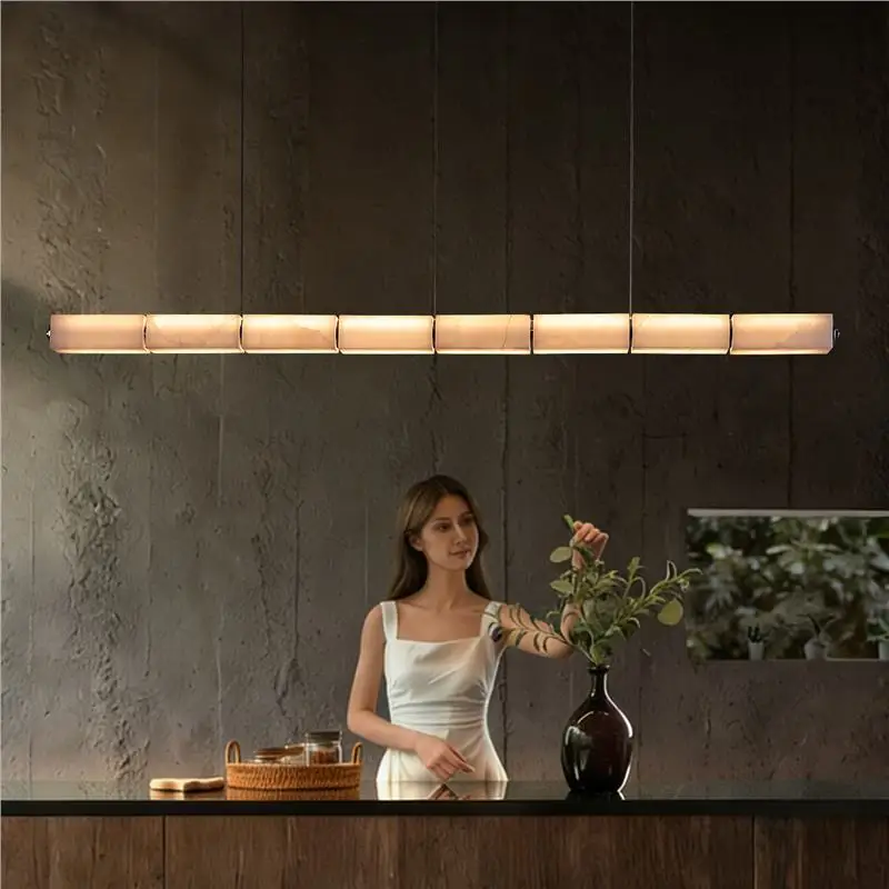 Italian designer original Spanish marble high-end bar long strip island retro restaurant chandelier