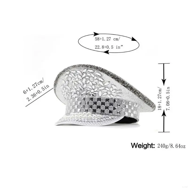 L5YC Rhinestones Marine Top Hat Rivet Studded Big Brims Hat for Youth para jóvenes para adultos Tema fiesta Festival Festival