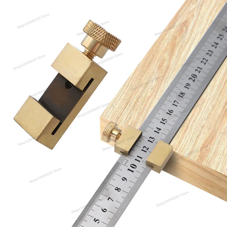 For Steel Ruler Limit Adjustment Block, Woodworking Scribing Brass Limiter, Ruler Scribing Stopper