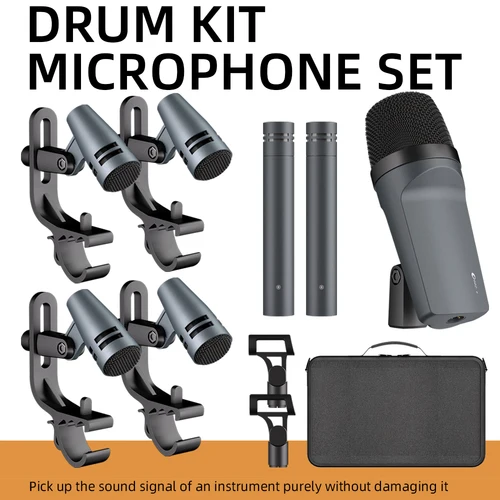 Imagen 1 del producto Micrófono de instrumento E608, Kit de micrófono de tambor con cable de 7 piezas, patada dinámica, platillos Tom/nare, uso para tambores, banda Vocal, DJ, escenario Inst