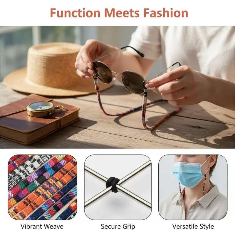 Cotton Glasses Neck Strap: High-End Ethnic Rope Chain for Sunglasses & Eyewear with Non-Slip Fixing for Sports & Daily Use