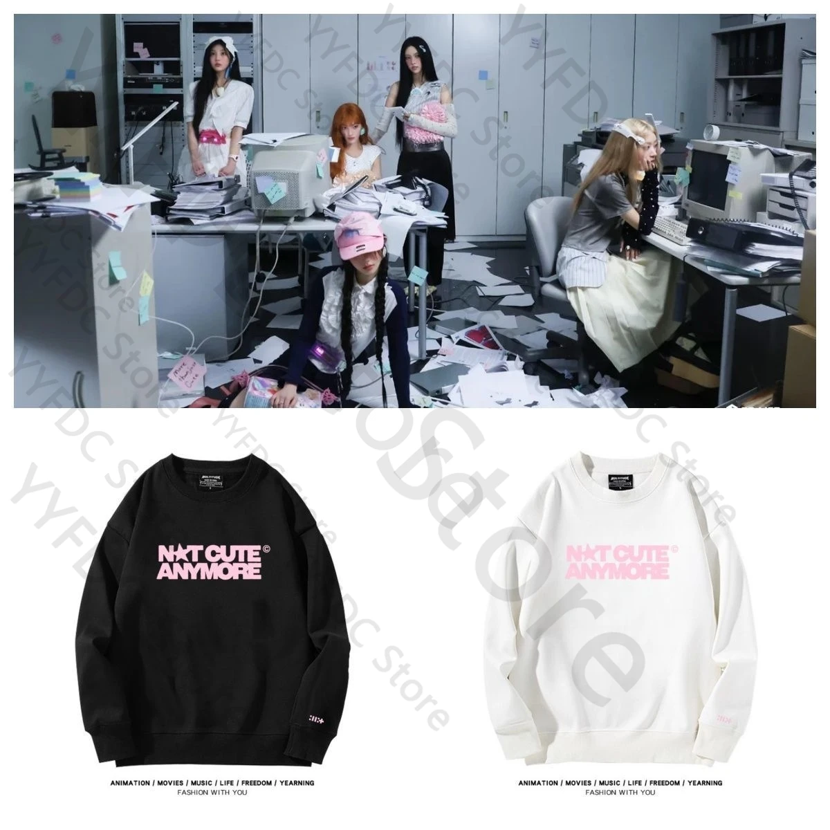 

ILLIT Sweatshirt Kpop Fashion NOT CUTE ANYMORE Letter Print Fans Clothes Autumn Loose Thick Pullovers Women Men Trend Hoodies