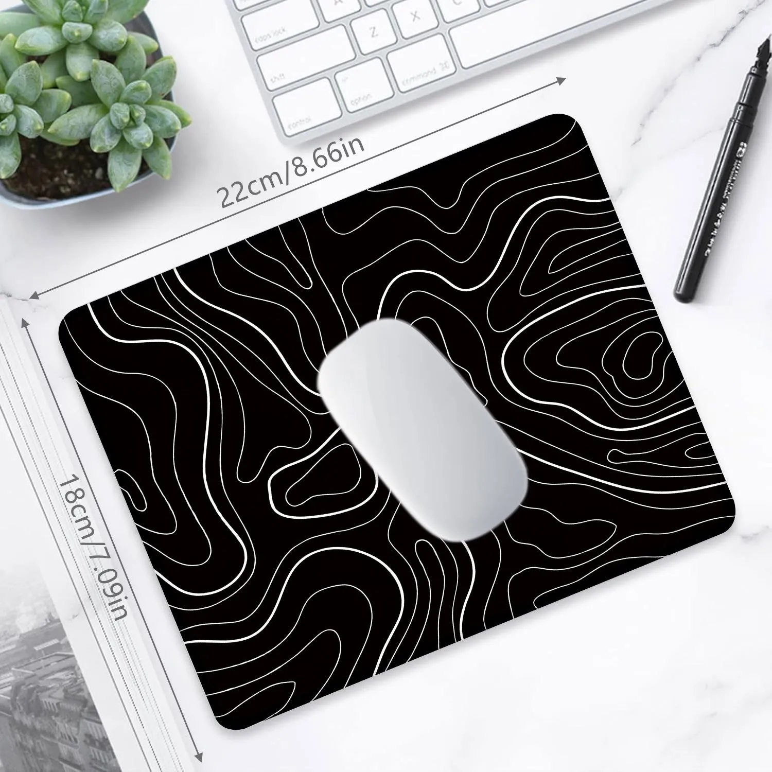 1 Piece of Small Mouse Pad with Abstract Geometric Pattern on Black Background, Electronic Rubber Base, Non-Slip