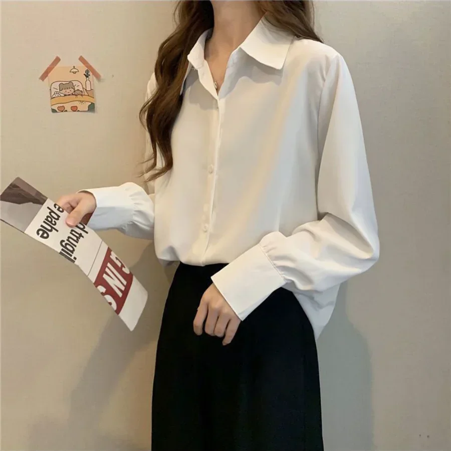 Women Chiffon White Shirt Korean Fashion Loose Long Sleeve Tops Casual Office Ladies All Match Shirts Spring New