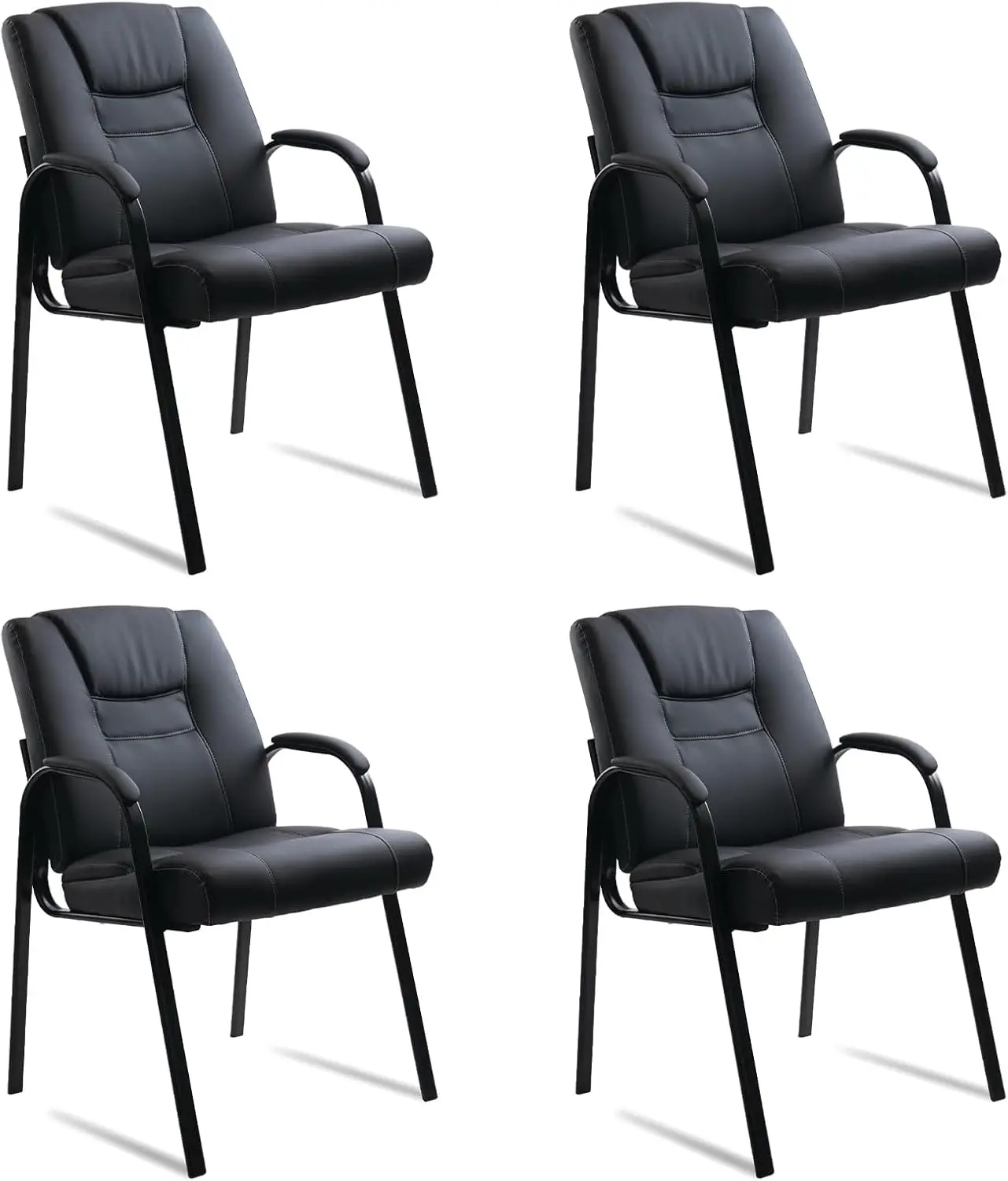 

Clatina Waiting Room Reception Guest Chair, Pu Leather Office Desk Chair With Padded Arms No Wheels Braided Lines Textures