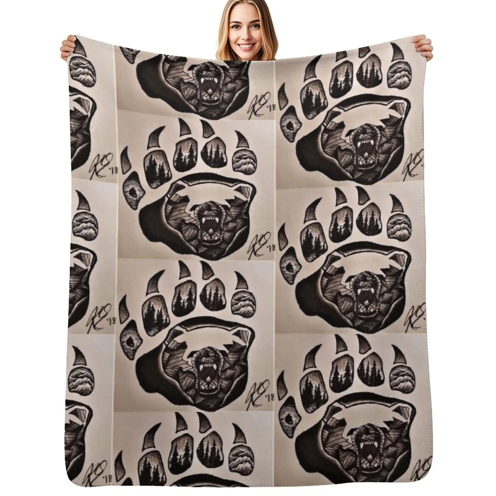 Nature Bear Paw Throw Blanket Soft Solid Color Blanket for Couch Bed