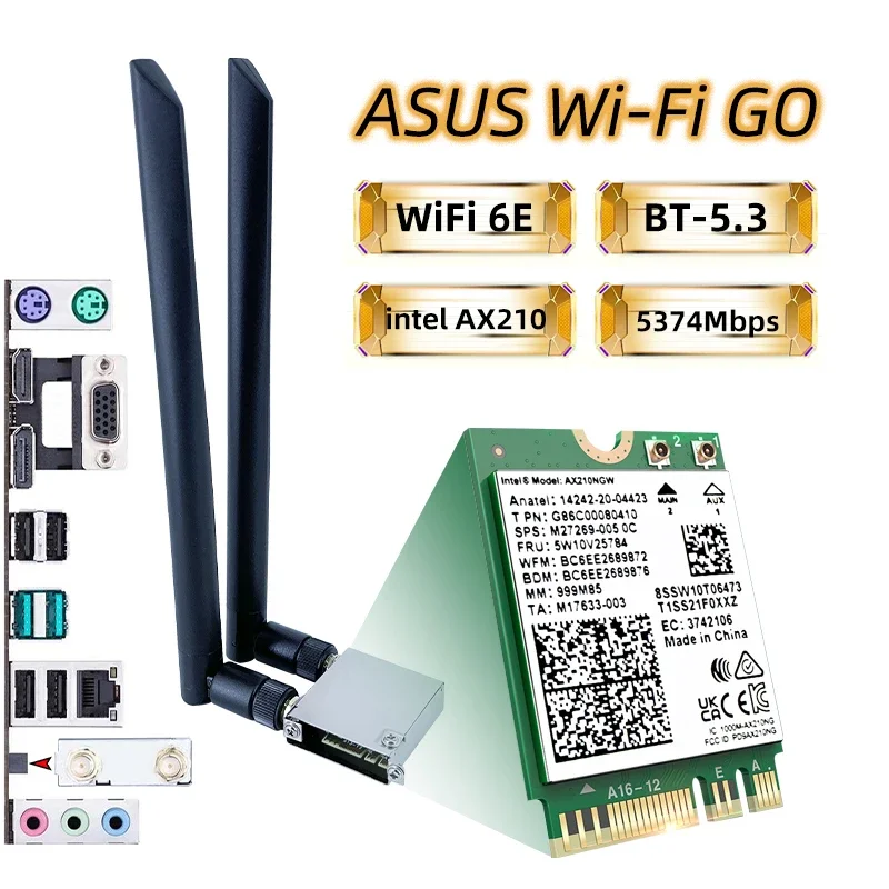 

AX210 WiFi Card AX210ngw WFi6E Wireless Network Card Bluetooth 5.3 Wi-Fi Adapter B550 X570 Z270 X99 V-M.2 WiFi Go