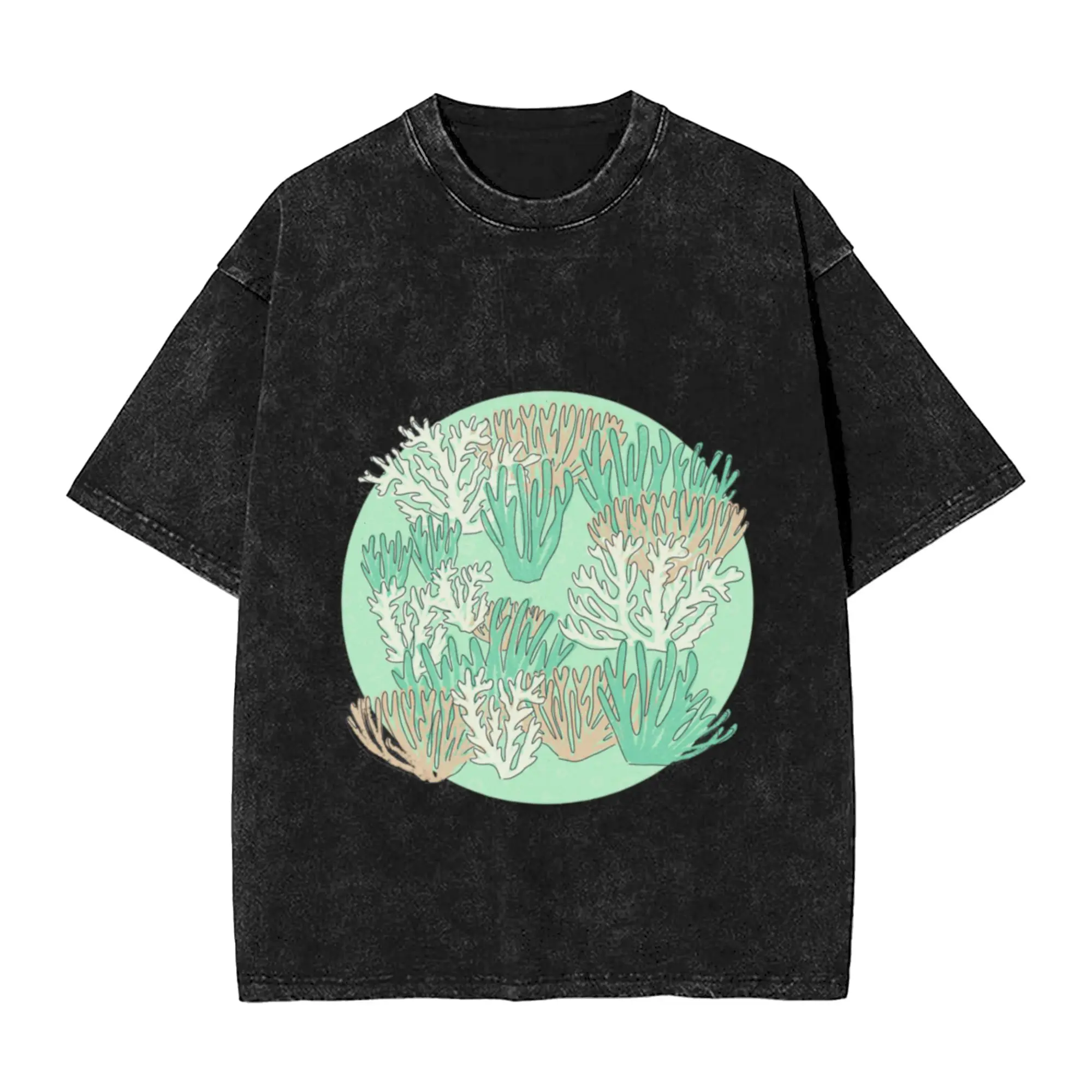 corals - green background Classic Comfort A T-Shirt Oversized Short Sleeve Men's Women's Cotton Tees Tops