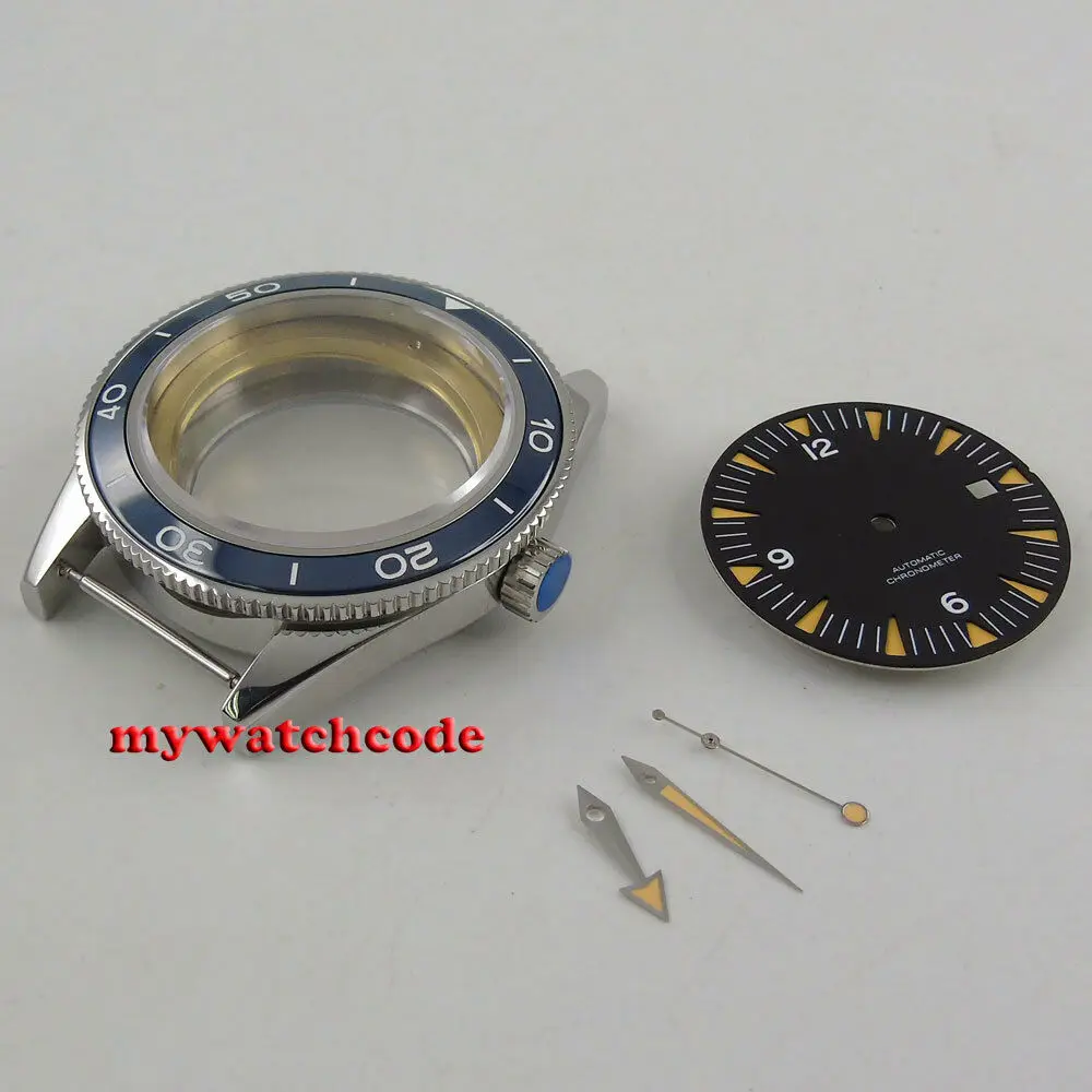 41mm blue ceramic bezel Watch Case black dial + hand fit ETA 2824 2836 MOVEMENT